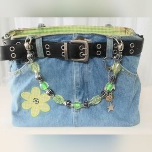 Denim Tote Bag with Green Accents